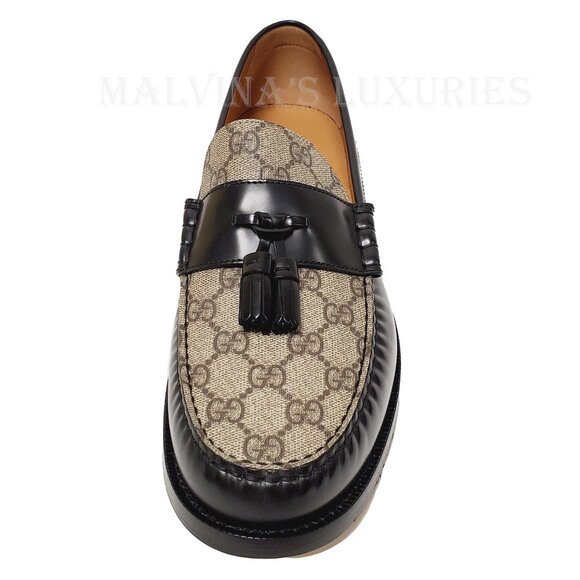 GUCCI SHOES TASSELS G LOGO SUPREME BLACK LOAFERS MOCCASINS - Picture 11 of 16